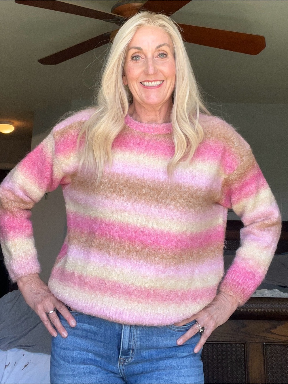Pinch Striped Crewneck Sweater in Pink, Cream & Tan